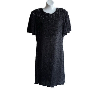 80’s Vintage Lawrence Kazar beaded fancy party dress 100%Silk